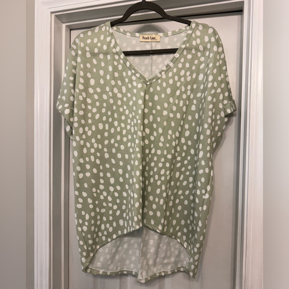 Peach Love brand short sleeve polka dot top